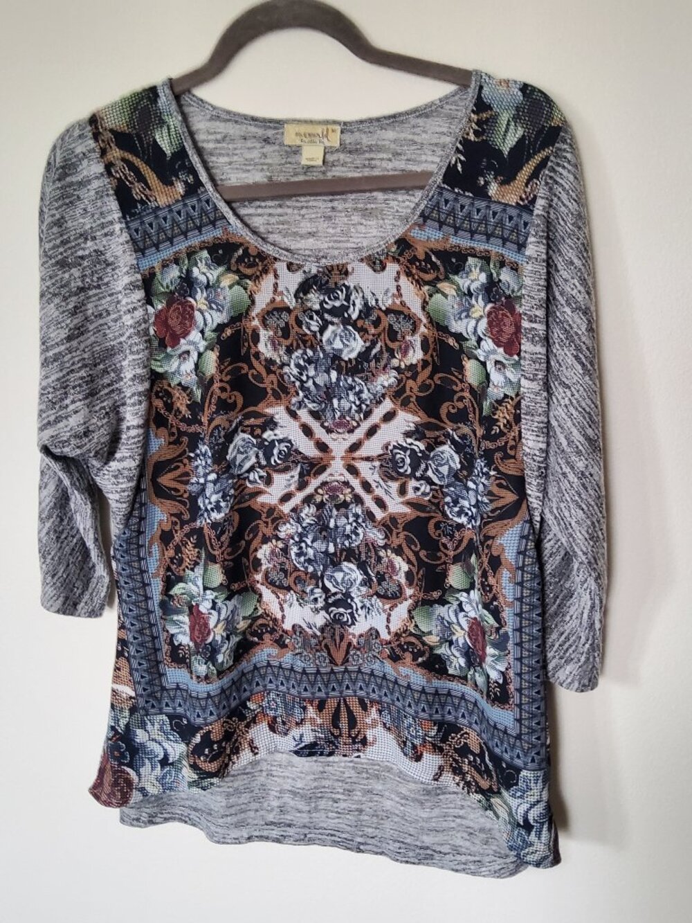 One World Boho Chic Floral 3/4 sleeve size M